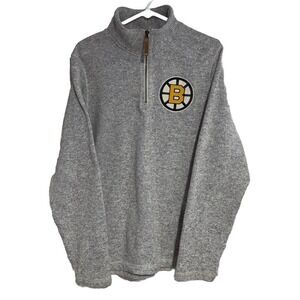 CCM Boston Bruins Pullover Sweater Mens Small Gray NHL Hockey 1/4 Zip Tight Knit
